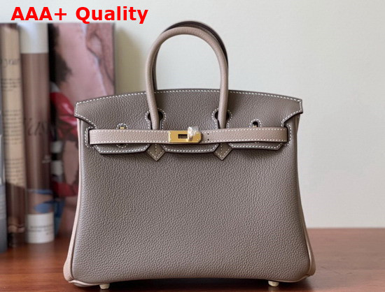 Hermes Birkin 25 Contrast Color Elephant Gray and Light Gray Togo Calfskin Hand Stitching Replica