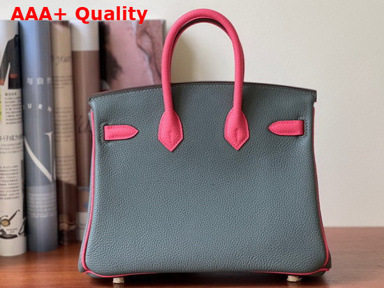 Hermes Birkin 25 Contrast Color Togo Calfskin Almond Green and Pink Hand Stitching Replica