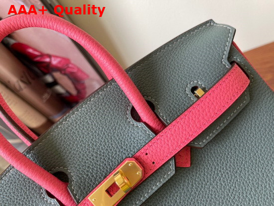 Hermes Birkin 25 Contrast Color Togo Calfskin Almond Green and Pink Hand Stitching Replica