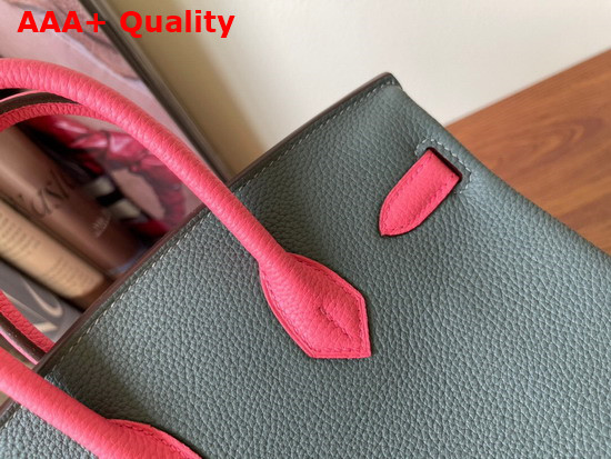 Hermes Birkin 25 Contrast Color Togo Calfskin Almond Green and Pink Hand Stitching Replica