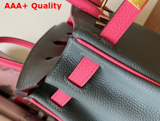 Hermes Birkin 25 Contrast Color Togo Calfskin Almond Green and Pink Hand Stitching Replica