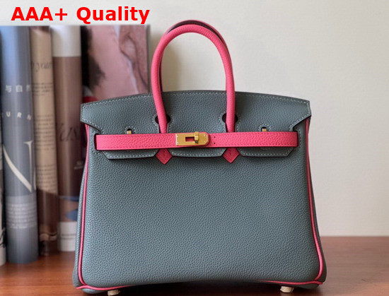 Hermes Birkin 25 Contrast Color Togo Calfskin Almond Green and Pink Hand Stitching Replica