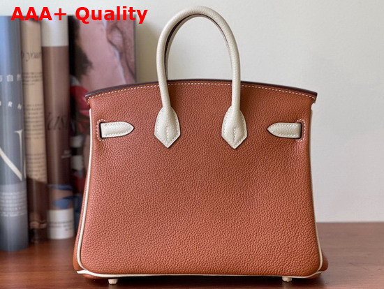 Hermes Birkin 25 Contrast Color Togo Calfskin Gold and Milk White Hand Stitching Replica