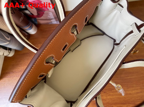 Hermes Birkin 25 Contrast Color Togo Calfskin Gold and Milk White Hand Stitching Replica