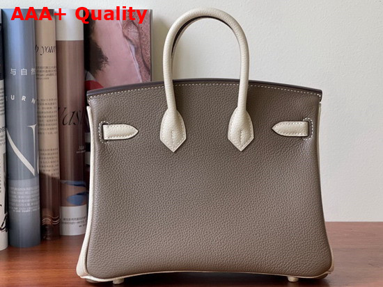 Hermes Birkin 25 Contrast Color Togo Calfskin Gray and Milk White Hand Stitching Replica