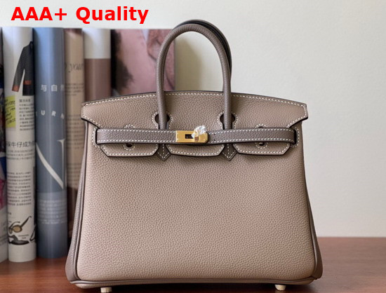 Hermes Birkin 25 Contrast Color Togo Calfskin Light Gray and Elephant Gray Hand Stitching Replica