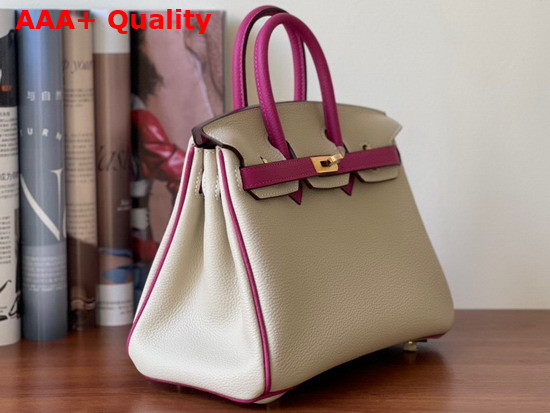 Hermes Birkin 25 Contrast Color Togo Calfskin Milk White and Light Purple Hand Stitching Replica