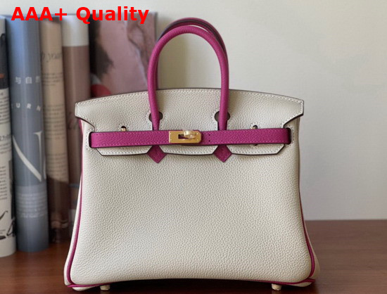 Hermes Birkin 25 Contrast Color Togo Calfskin Milk White and Light Purple Hand Stitching Replica