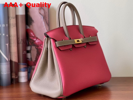 Hermes Birkin 25 Contrast Color Togo Calfskin Pink and Gray Hand Stitching Replica