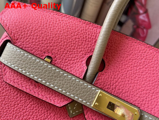 Hermes Birkin 25 Contrast Color Togo Calfskin Pink and Gray Hand Stitching Replica