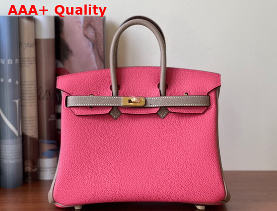 Hermes Birkin 25 Contrast Color Togo Calfskin Pink and Gray Hand Stitching Replica