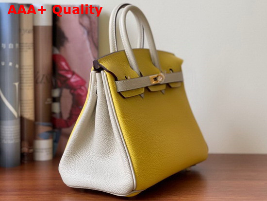 Hermes Birkin 25 Contrast Color Togo Calfskin Yellow and Milk White Hand Stitching Replica