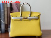 Hermes Birkin 25 Contrast Color Togo Calfskin Yellow and Milk White Hand Stitching Replica