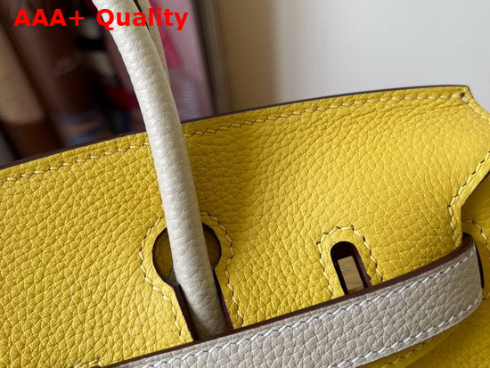 Hermes Birkin 25 Contrast Color Togo Calfskin Yellow and Milk White Hand Stitching Replica