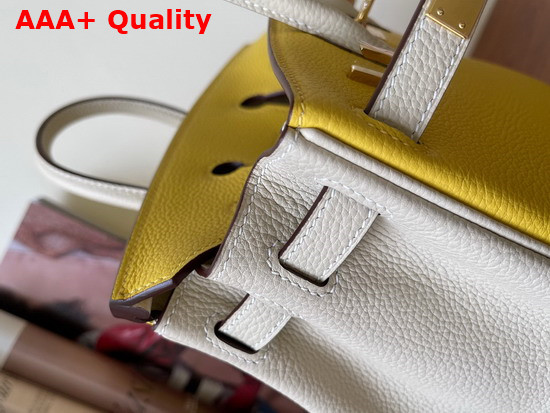 Hermes Birkin 25 Contrast Color Togo Calfskin Yellow and Milk White Hand Stitching Replica