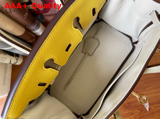 Hermes Birkin 25 Contrast Color Togo Calfskin Yellow and Milk White Hand Stitching Replica