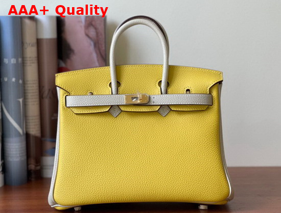 Hermes Birkin 25 Contrast Color Togo Calfskin Yellow and Milk White Hand Stitching Replica