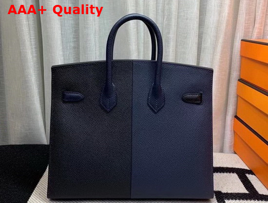 Hermes Birkin 25 Patchwork Epsom Leather Navy and Black Replica