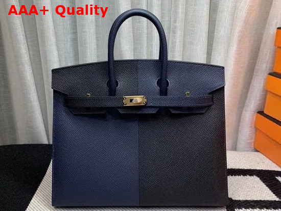 Hermes Birkin 25 Patchwork Epsom Leather Navy and Black Replica