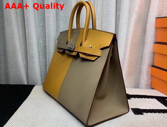 Hermes Birkin 25 Patchwork Epsom Leather Yellow and Gray Replica