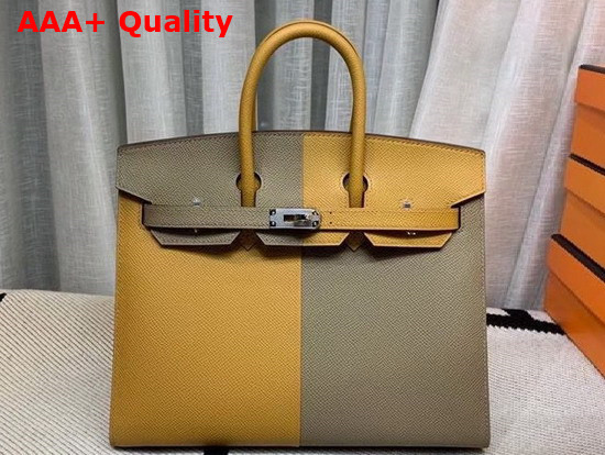 Hermes Birkin 25 Patchwork Epsom Leather Yellow and Gray Replica