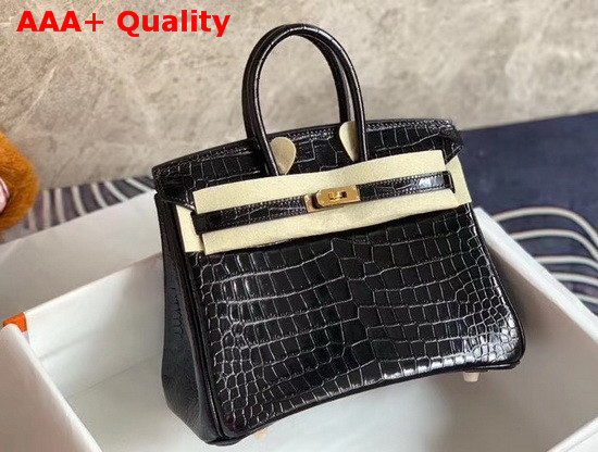 Hermes Birkin 25 in Black Crocodile Embossed Calfskin Replica