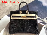 Hermes Birkin 25 in Black Crocodile Embossed Calfskin Replica