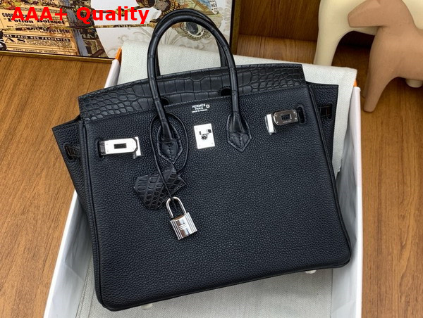 Hermes Birkin 25 in Black Togo Calfskin and Alligator Replica