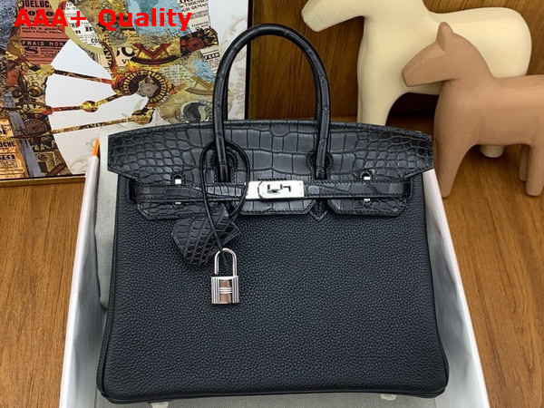 Hermes Birkin 25 in Black Togo Calfskin and Alligator Replica