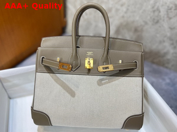 Hermes Birkin 25 in Canvas and Gray Swift Calfskin Replica