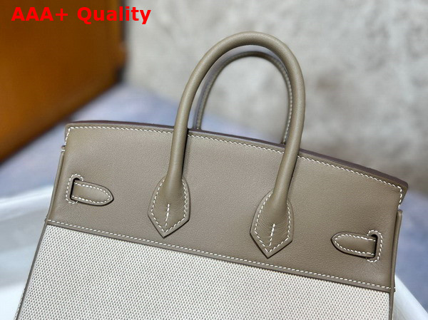 Hermes Birkin 25 in Canvas and Gray Swift Calfskin Replica