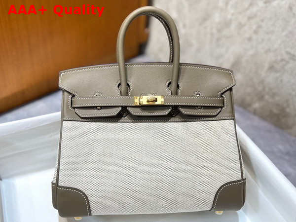 Hermes Birkin 25 in Canvas and Gray Swift Calfskin Replica