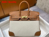 Hermes Birkin 25 in Canvas and Tan Swift Calfskin Replica