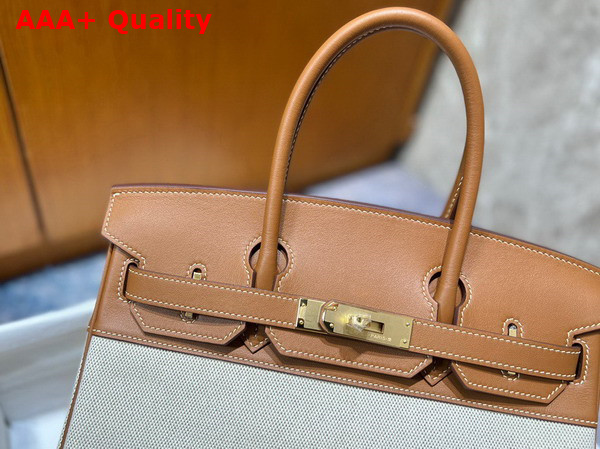 Hermes Birkin 25 in Canvas and Tan Swift Calfskin Replica