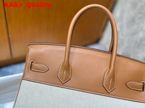 Hermes Birkin 25 in Canvas and Tan Swift Calfskin Replica