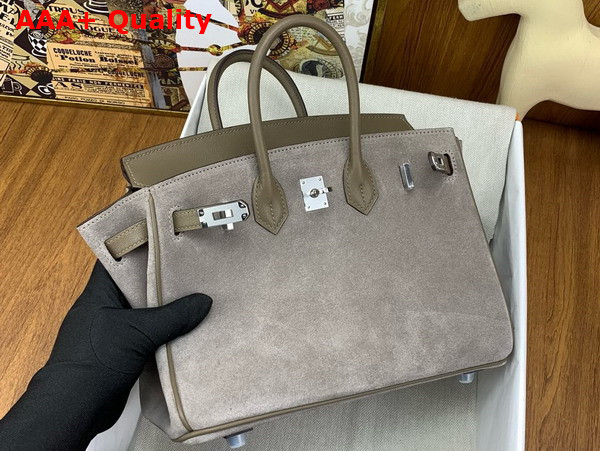 Hermes Birkin 25 in Elephant Suede and Swift Calfskin Replica