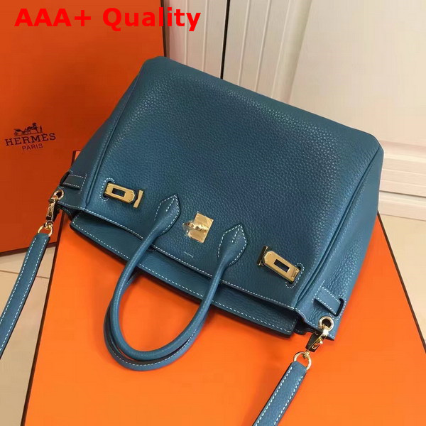 Hermes Birkin 25 with Shoulder Strap Blue Togo Leather Replica