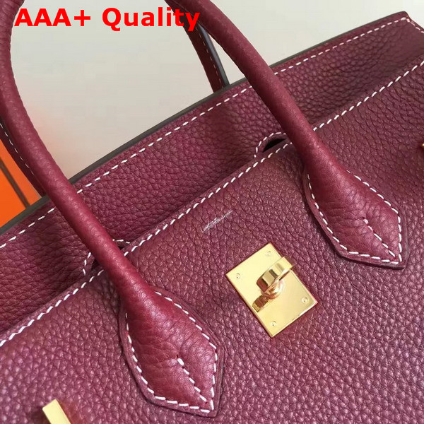 Hermes Birkin 25 with Shoulder Strap Burgundy Togo Leather Replica