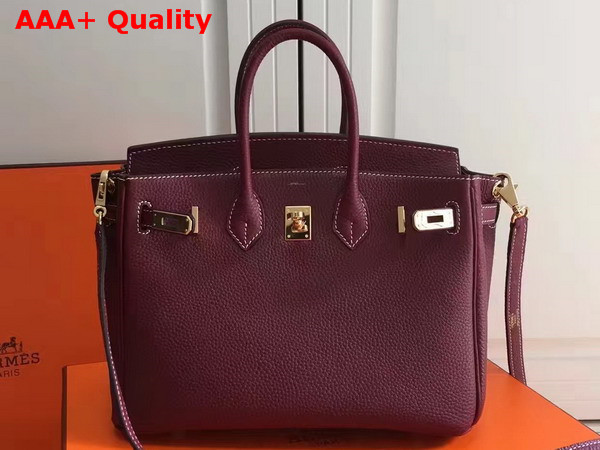 Hermes Birkin 25 with Shoulder Strap Burgundy Togo Leather Replica