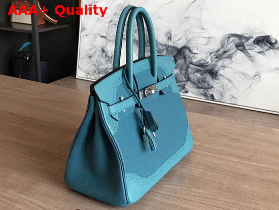 Hermes Birkin 30 Blue Togo Calfskin and Lace Swift Calfskin Replica