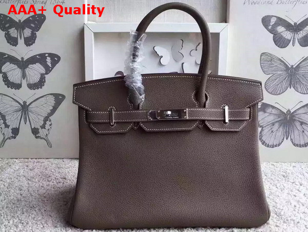 Hermes Birkin 30 Mushroom Grey Togo Leather Silver Lock Replica