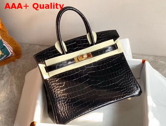 Hermes Birkin 30 in Black Crocodile Embossed Calfskin Replica