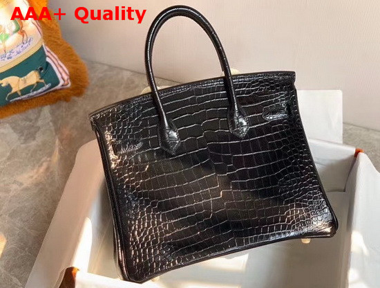 Hermes Birkin 30 in Black Crocodile Embossed Calfskin Replica