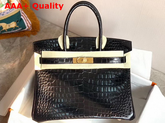 Hermes Birkin 30 in Black Crocodile Embossed Calfskin Replica