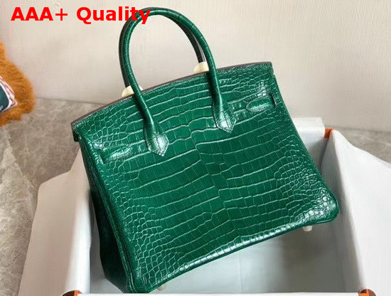 Hermes Birkin 30 in Green Crocodile Embossed Calfskin Replica