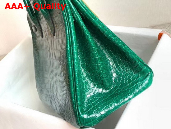 Hermes Birkin 30 in Green Crocodile Embossed Calfskin Replica