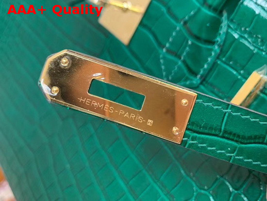 Hermes Birkin 30 in Green Crocodile Embossed Calfskin Replica