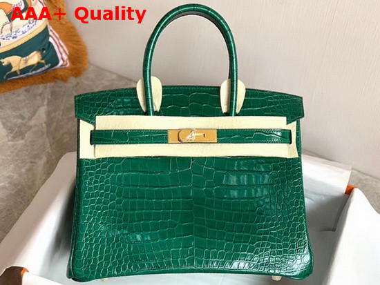 Hermes Birkin 30 in Green Crocodile Embossed Calfskin Replica