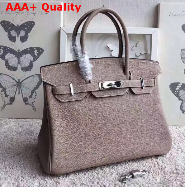 Hermes Birkin 30 in Light Grey Togo Leather with Silver Lock Replica