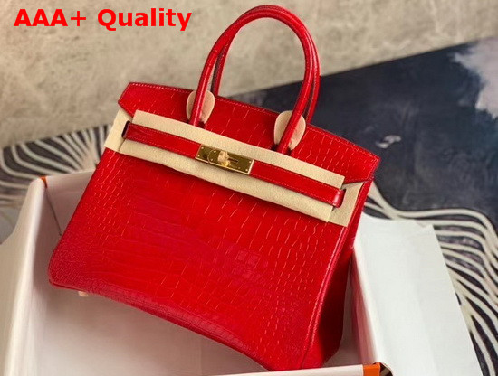 Hermes Birkin 30 in Red Crocodile Embossed Calfskin Replica